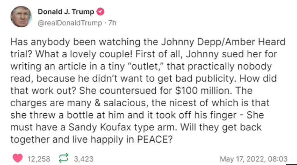Donald Trump fez comentário bizarro sobre Johnny Depp e Amber Heard 1