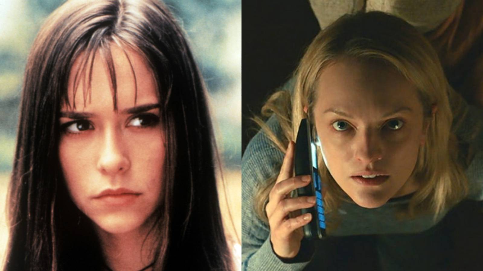 Split image of Julie James (Jennifer Love Hewitt) in I Know What You Did Last Summer and Cecilia Kass (Elizabeth Moss) in The Invisible Man