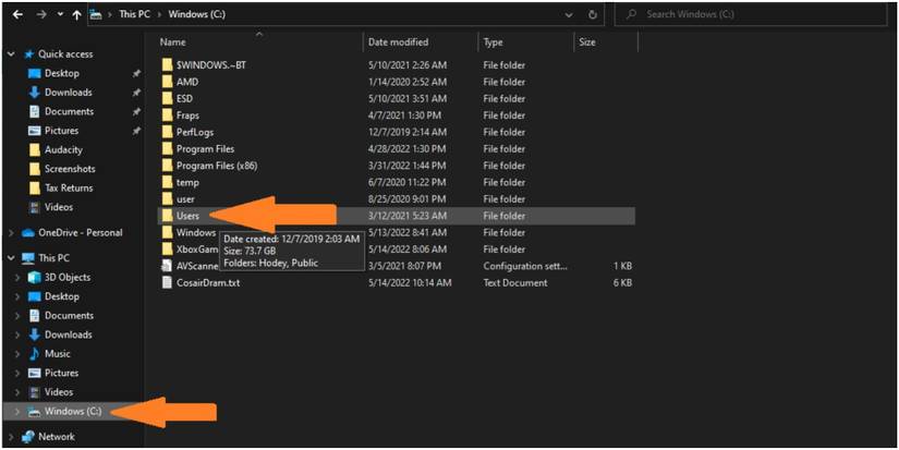 V Rising Clicking Windows C And The User From This PC Window