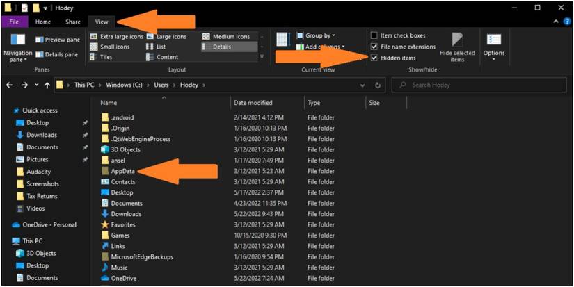 V Rising Finding AppData By Showing Hidden Items In The View Menu