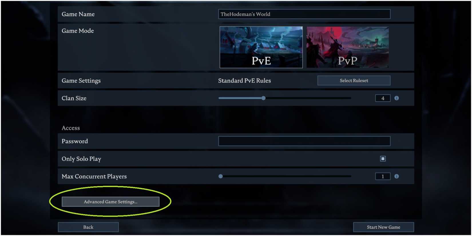 V Rising Location Of The Advanced Game Setting Button