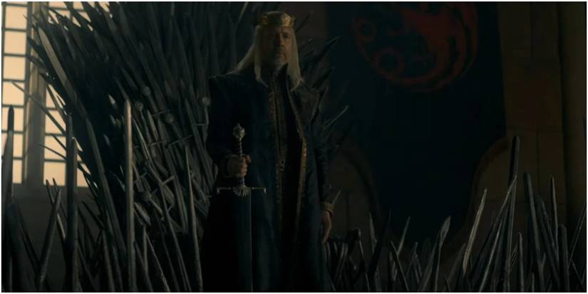 Viserys I holding Blackfyre in House of the Dragon.
