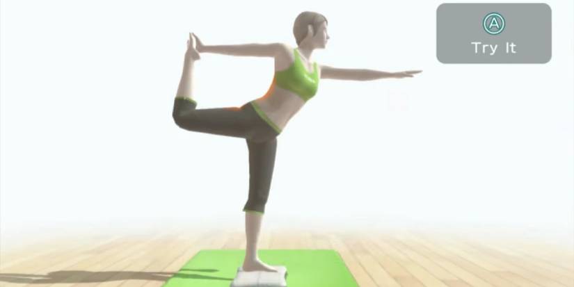 The Wii Fit Trainer doing a Dancer pose in Wii Fit U