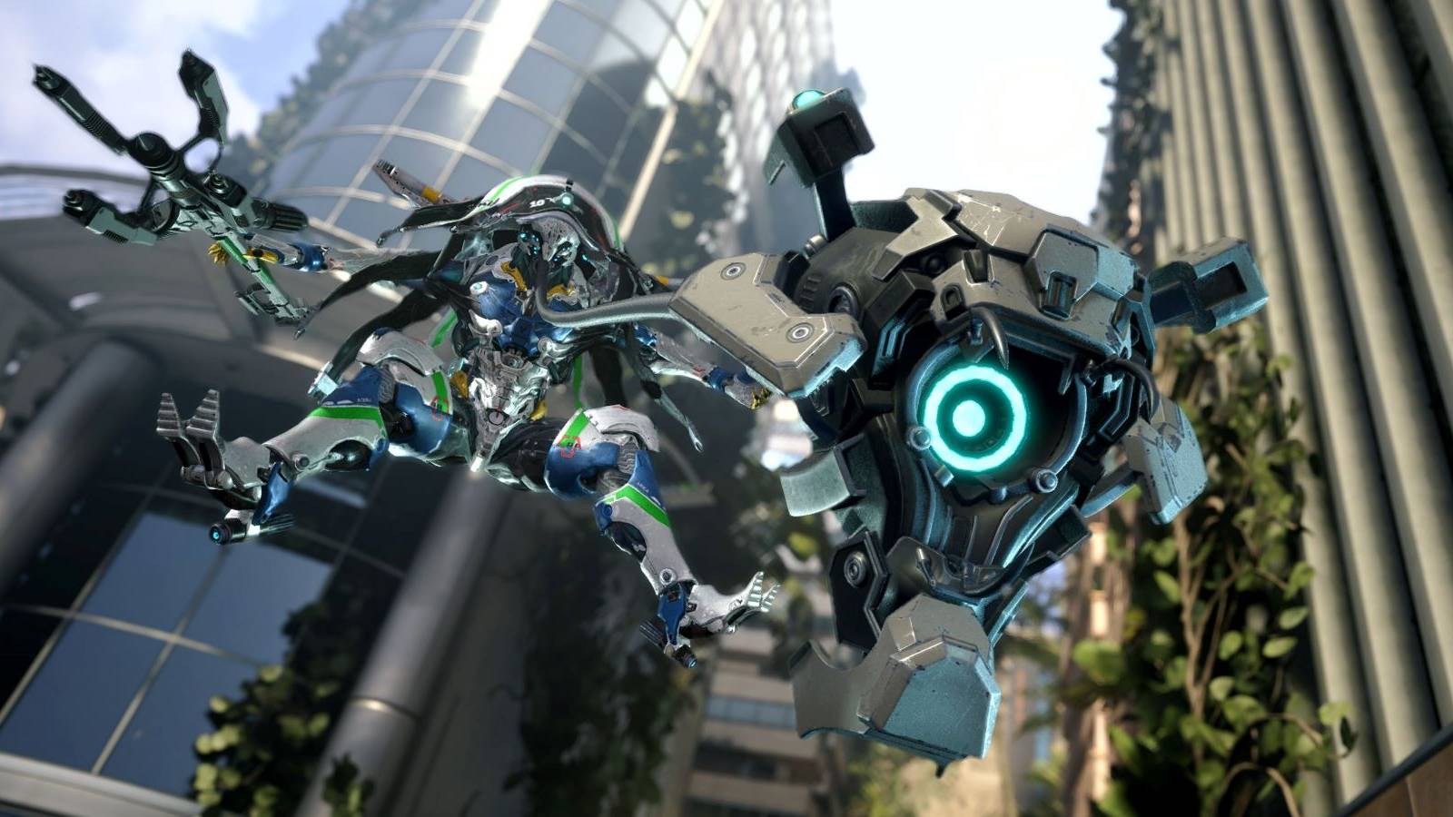 Exoprimal's Witchdoctor exosuit jumping into battle