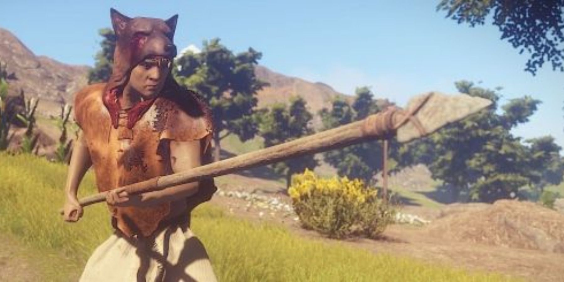 Player using the Wolf Headdress in Rust.