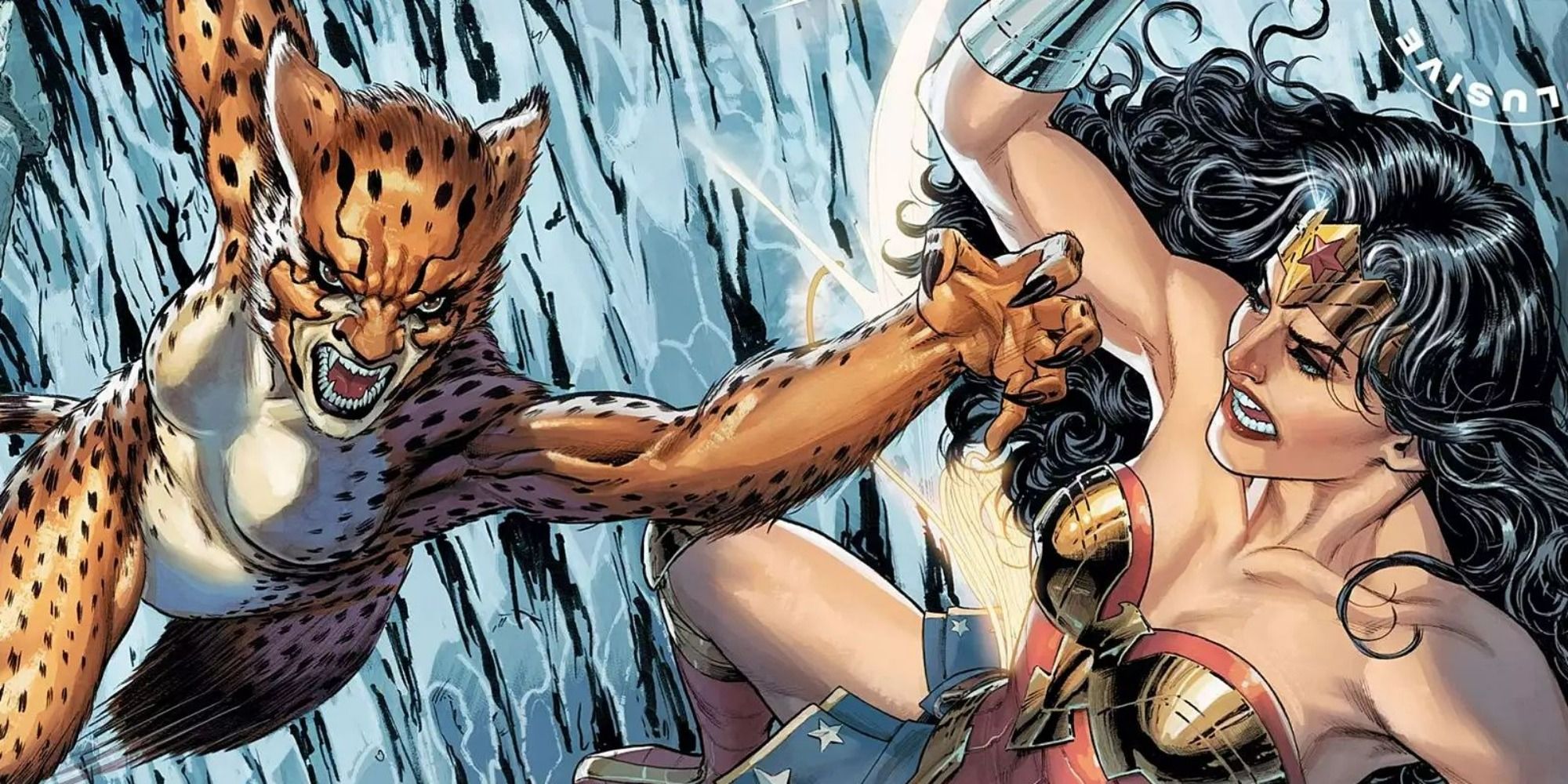 Wonder Woman and Cheetah villain in a tense fight