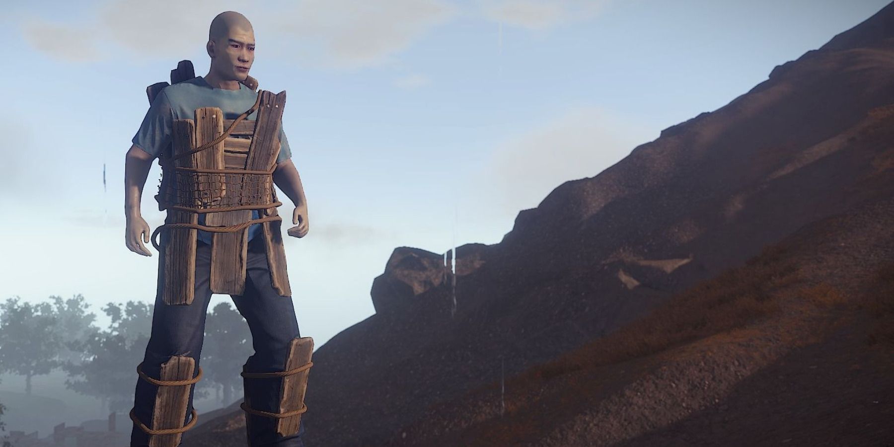 Player using the Wooden Armor from Rust.