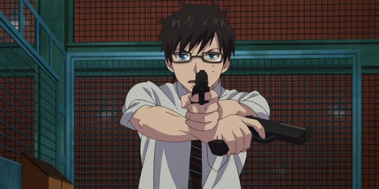 Yukio from Blue Exorcist holding a gun