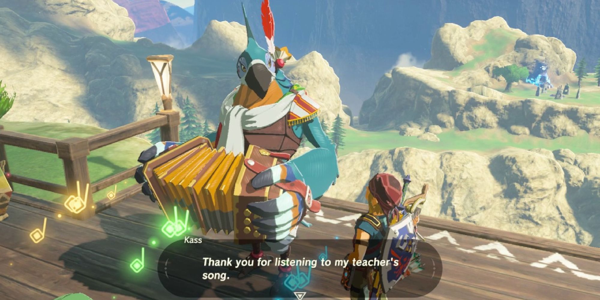 Kass thanking Link for listening to his teacher's song in BOTW
