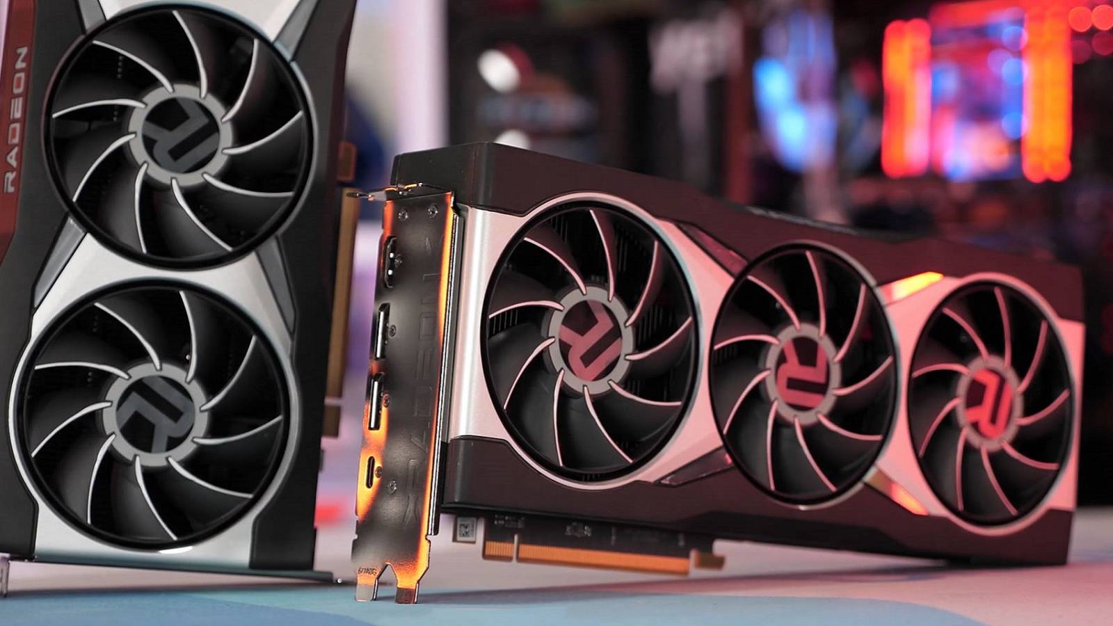 A photo of two AMD Radeon RX graphics cards.