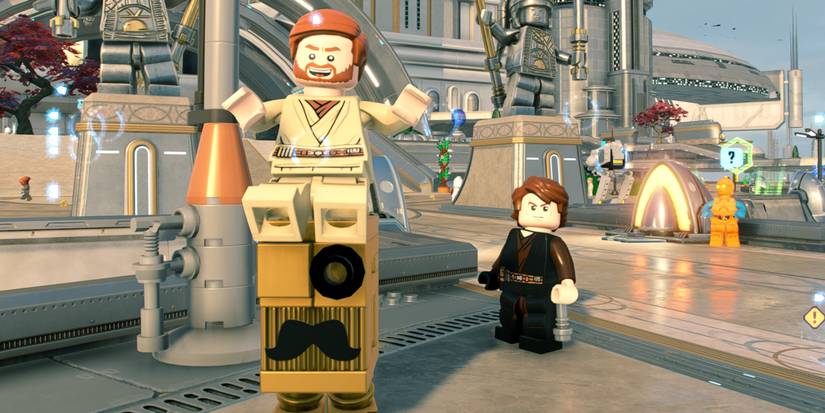 obi-wan kenobi riding gold gonk droid with anakin