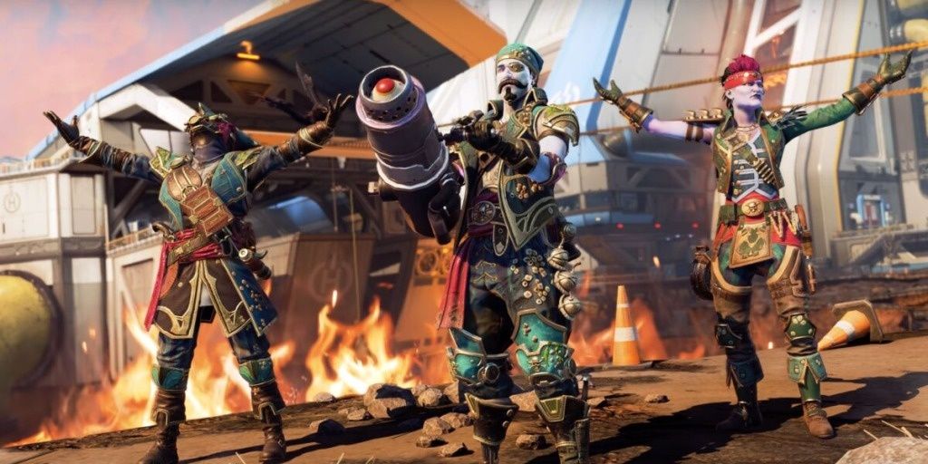 apex legends 3 players getting ready with one holding a weapon 