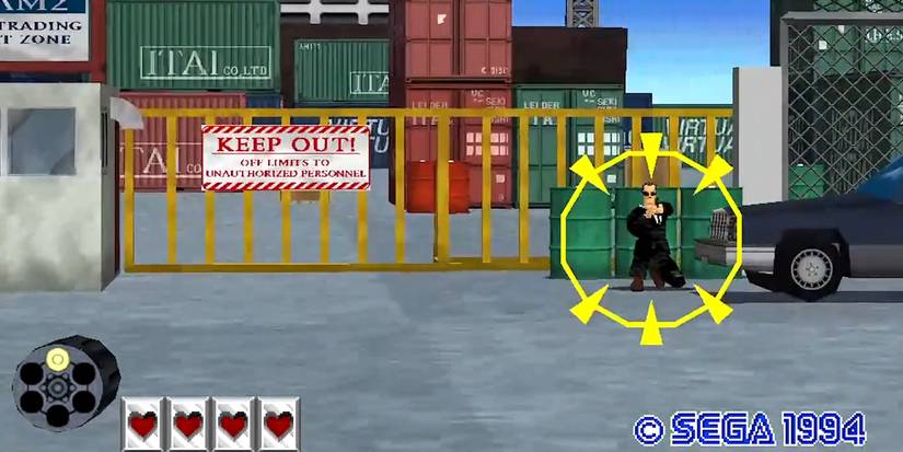 Virtua Cop aiming at an enemy