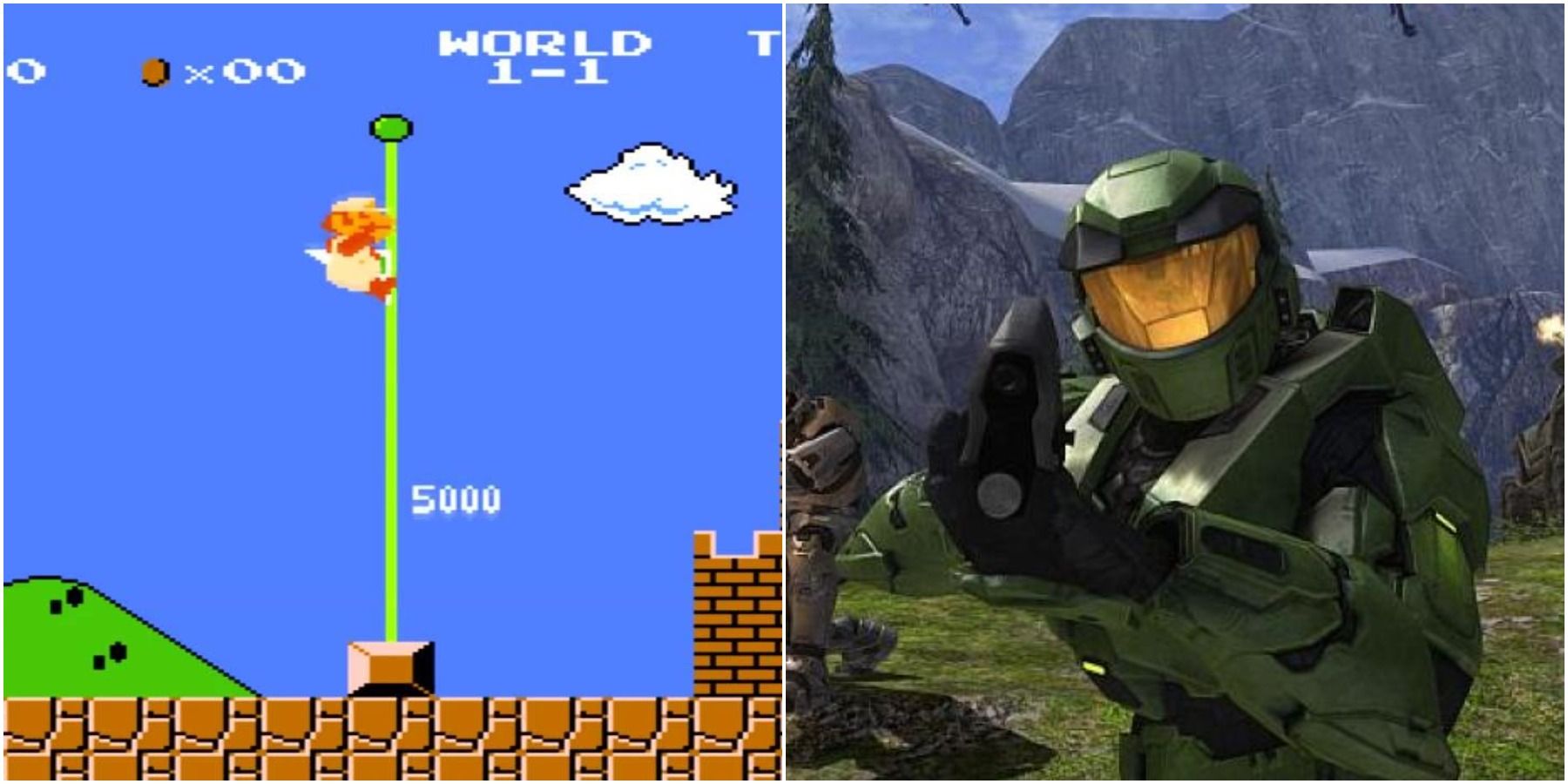 (Слева) Super Mario Bros (справа) Halo: Combat Evolved