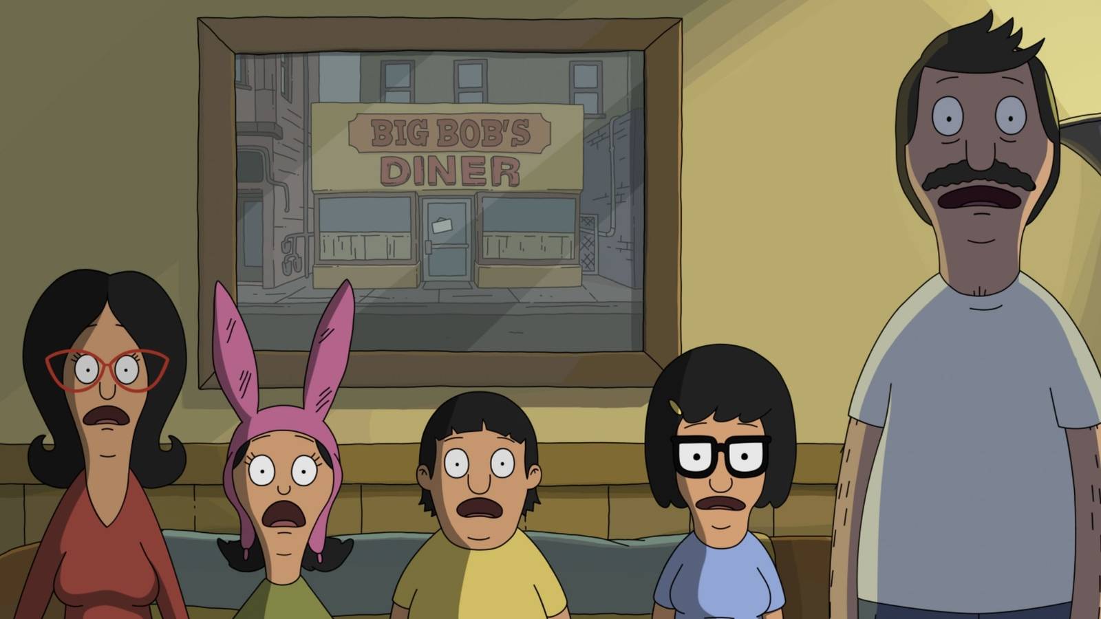 bobs burgers movie belcher family watching TV Cropped