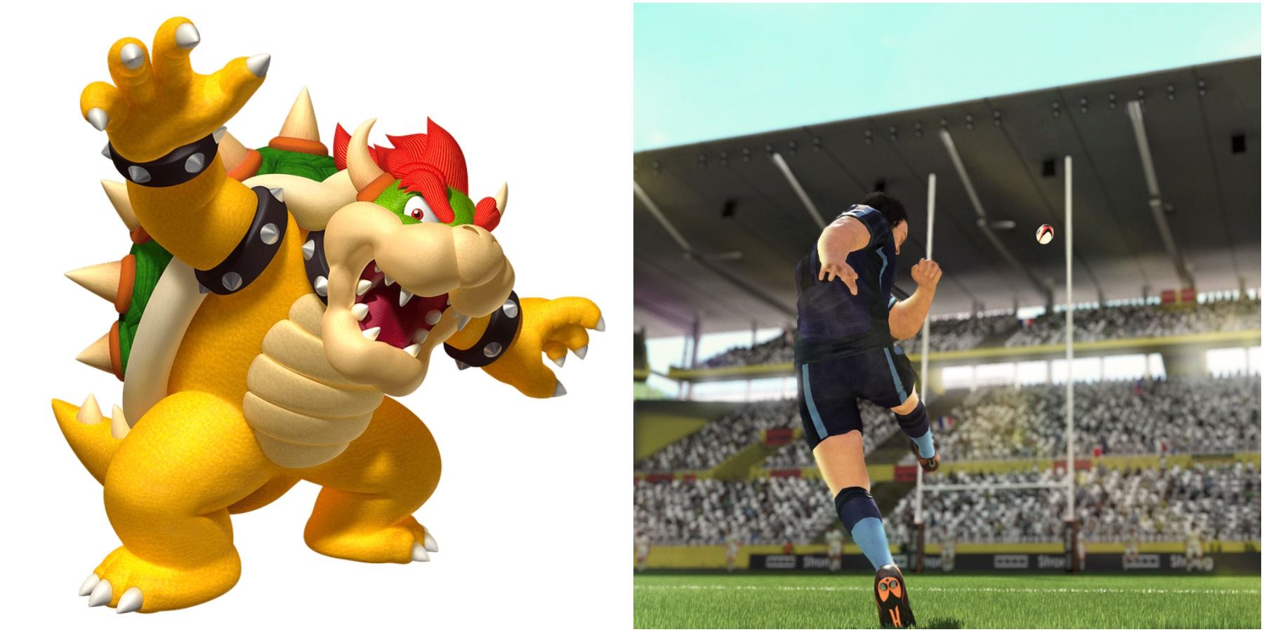 (Left) Bowser (Right) Player kicking the ball in Rugby