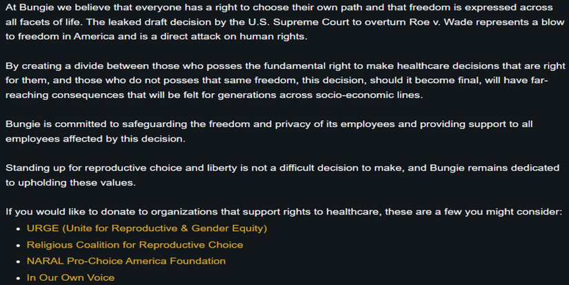 bungie statement rowe v wade destiny 2