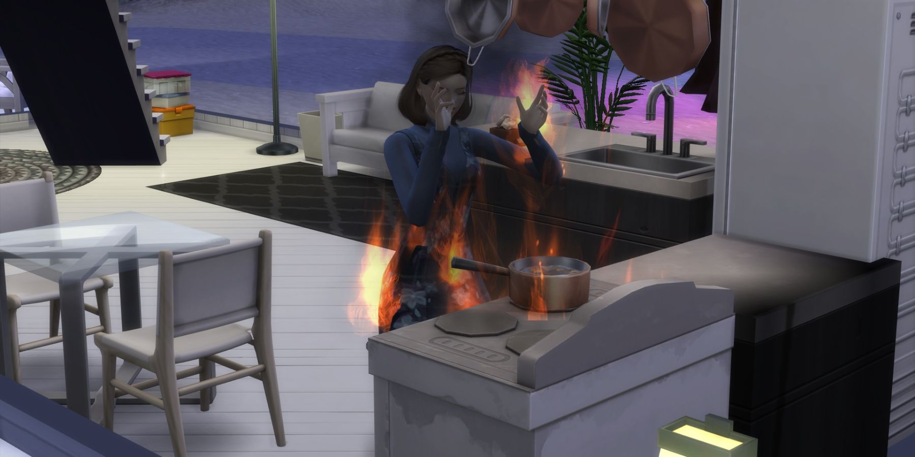 burning female sim in the sims 4