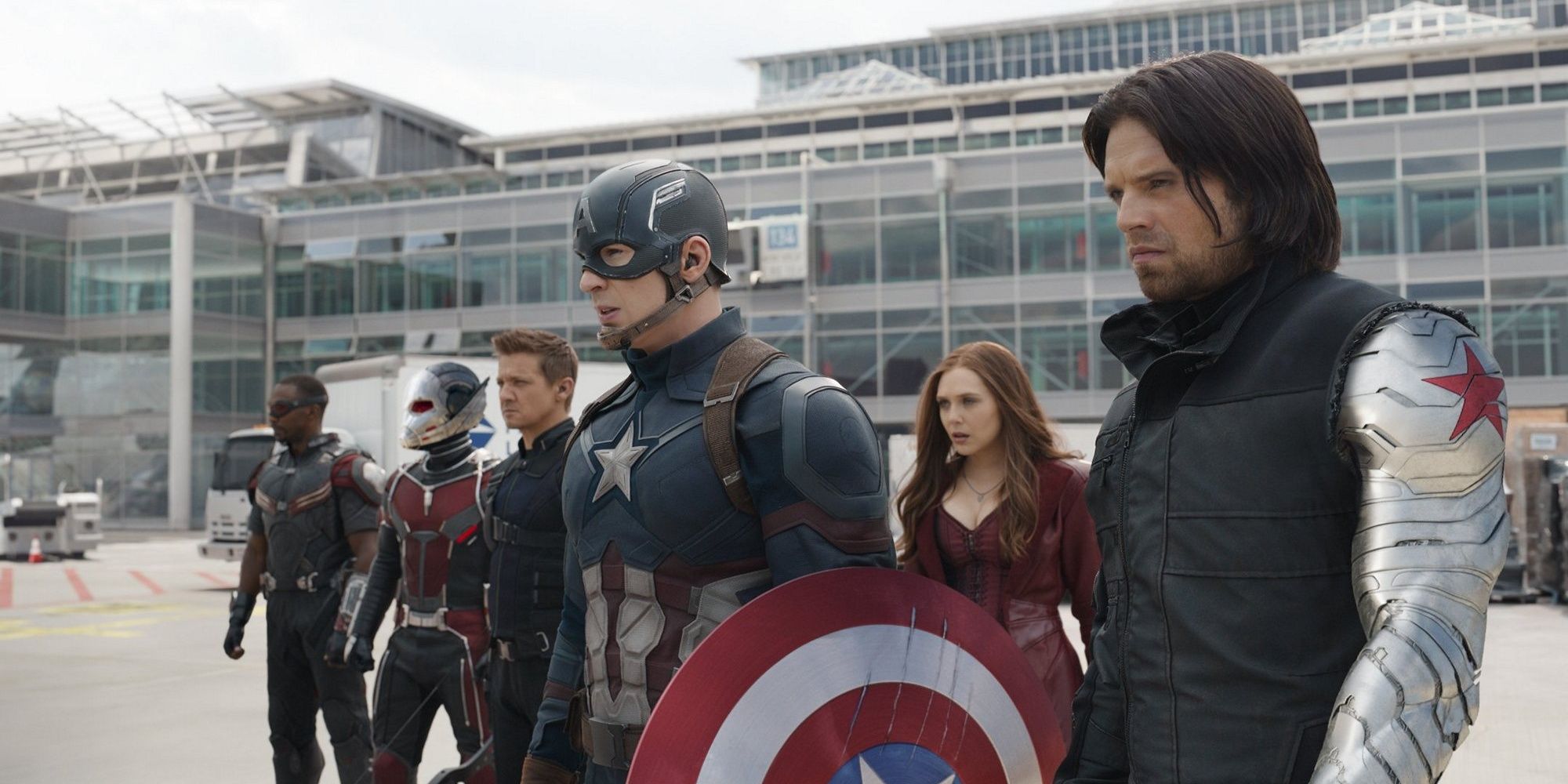 Team Cap includes Falcon, Ant-Man, Hawkeye, Captain America, Scarlet Witch, and Winter Soldier in Captain America: Civil War