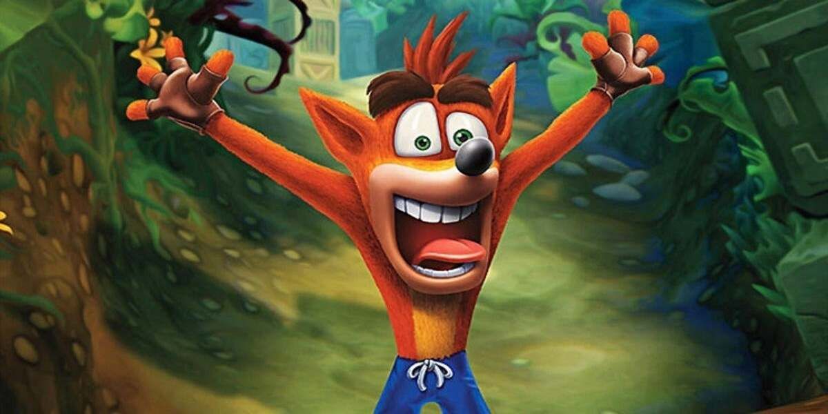 crash bandicoot with his arms in the air