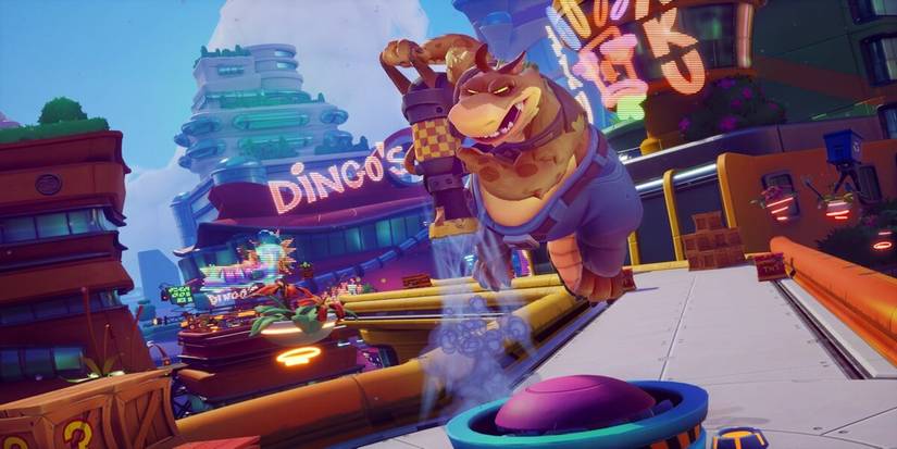 Crash Bandicoot Dingodile in mid-air