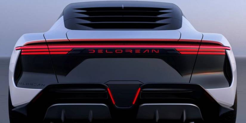 DeLorean Alpha 5 EV back view logo