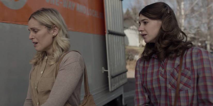 Dianna and Brenda with moving truck in Hulu's Under the Banner of Heaven