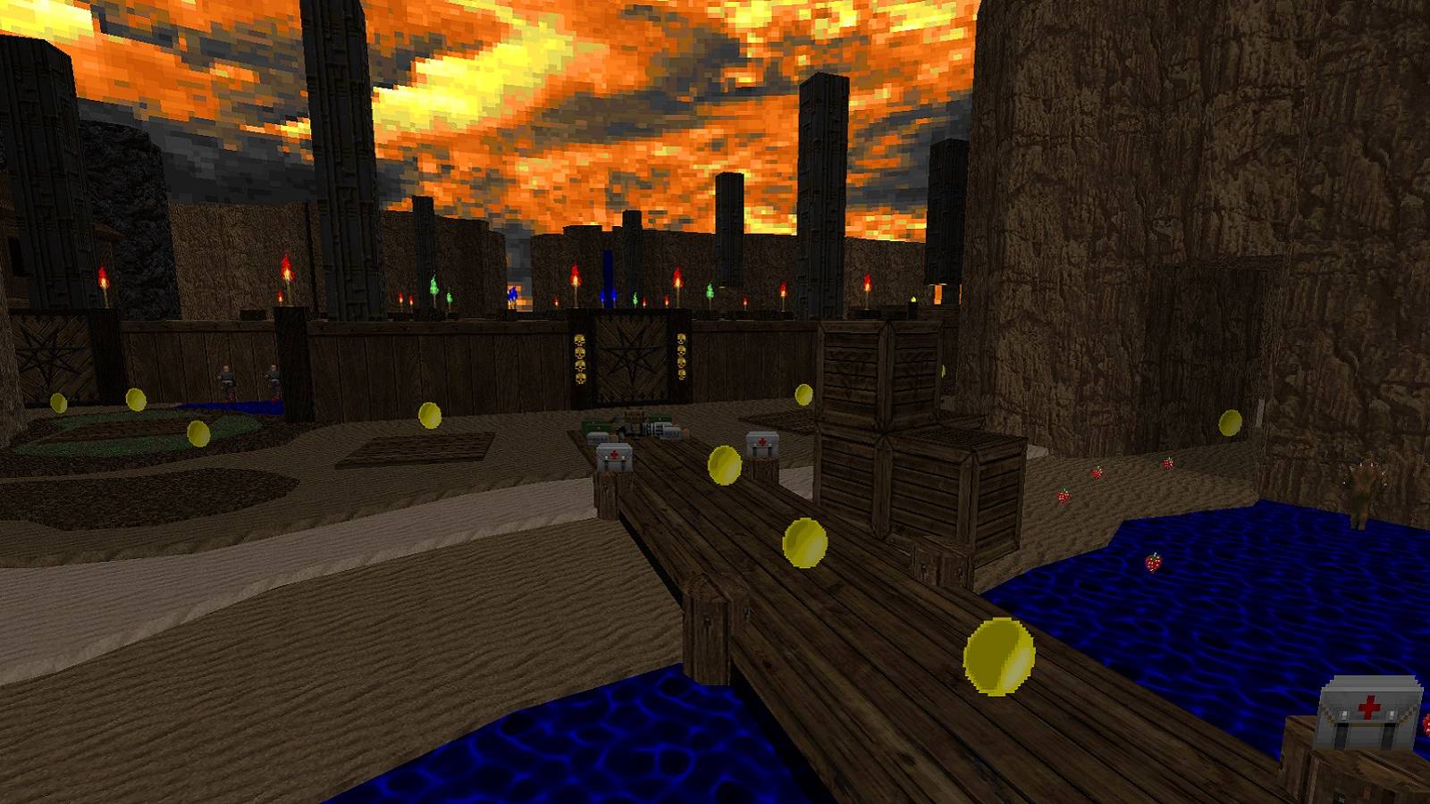 Image from Doom 2 showing a custom map with Pac-Man style items to collect.