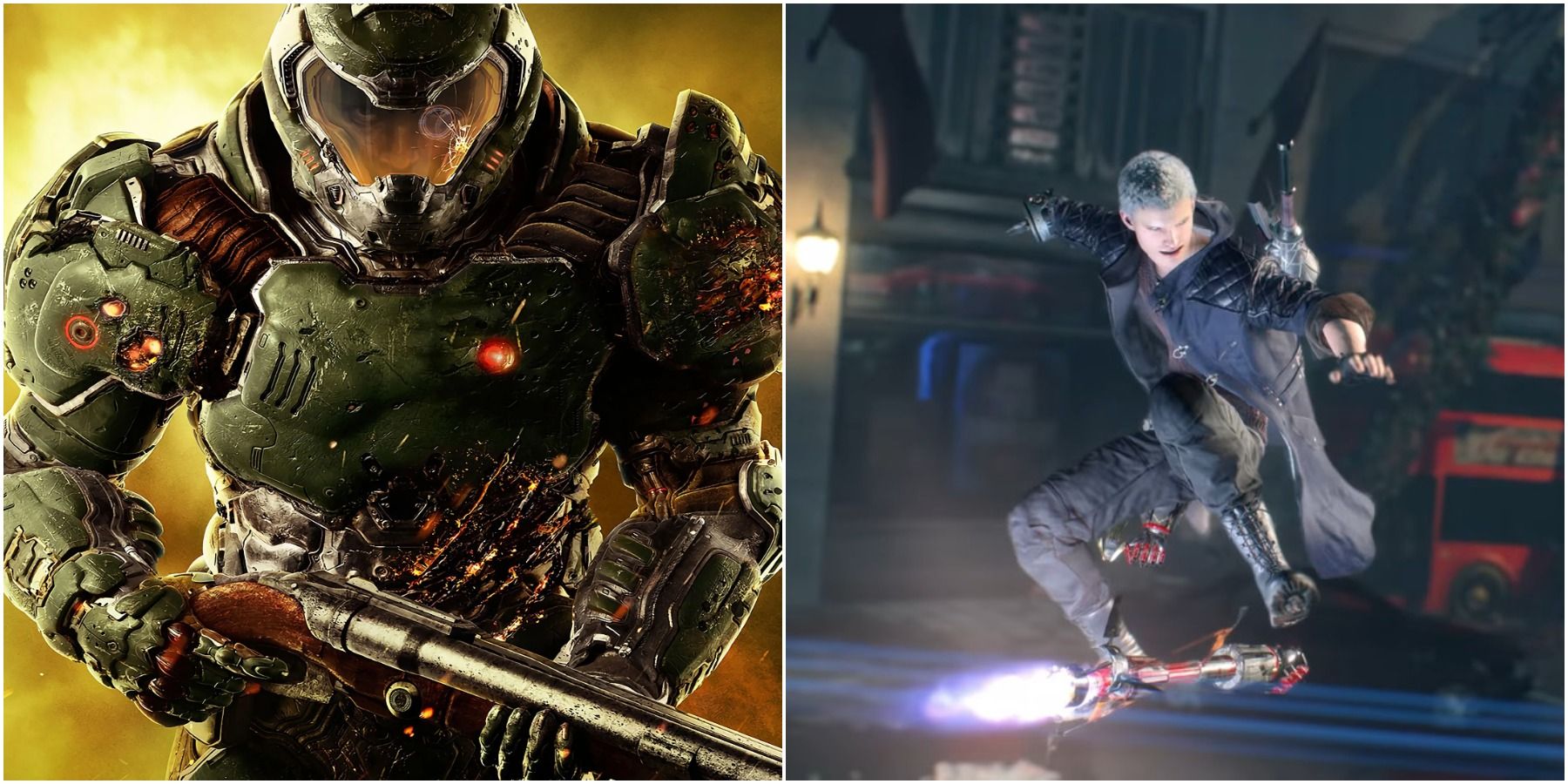 (Left) Doomguy from DOOM 2016 (Right) Nero from Devil May Cry 5