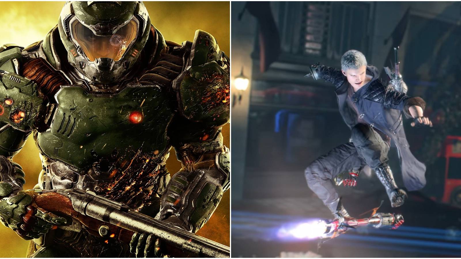 (Left) Doomguy from DOOM 2016 (Right) Nero from Devil May Cry 5
