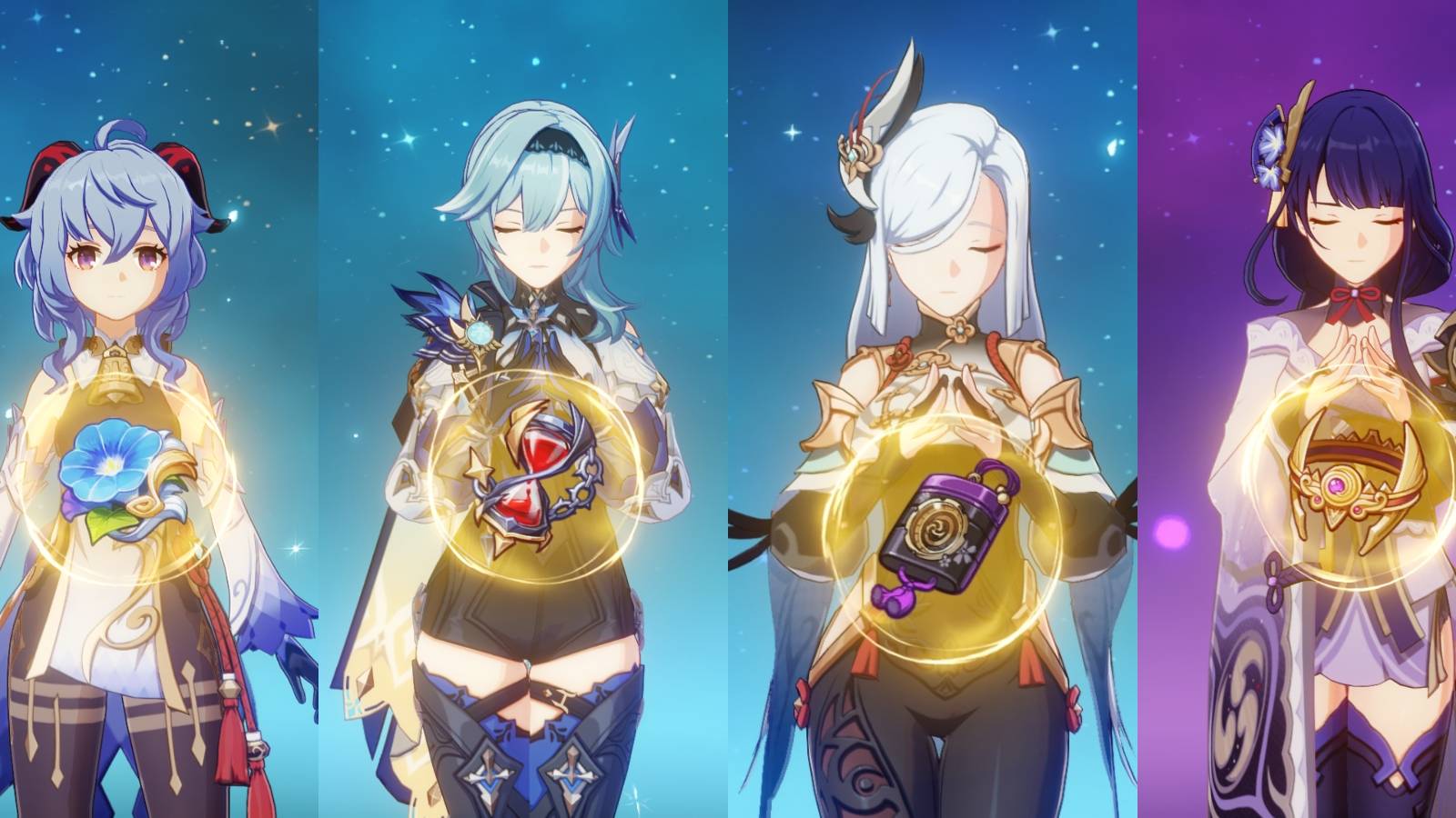 ganyu eula shenhe and raiden from genshin impact