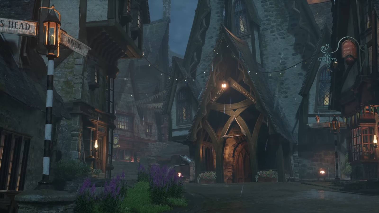 hogwarts legacy asmr hogsmeade rain spring night calm