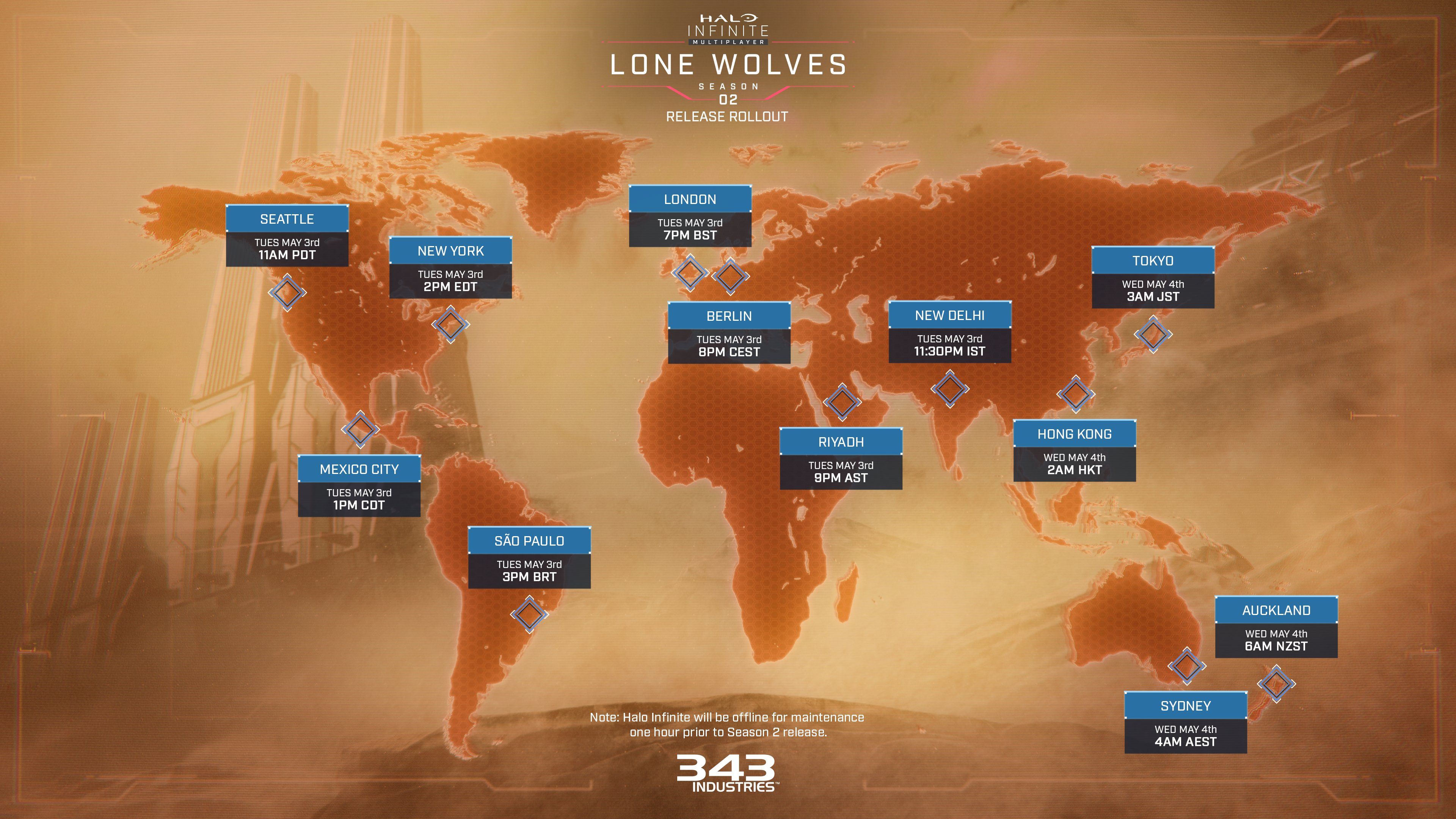 halo infinite season 2 lone wolves global release times