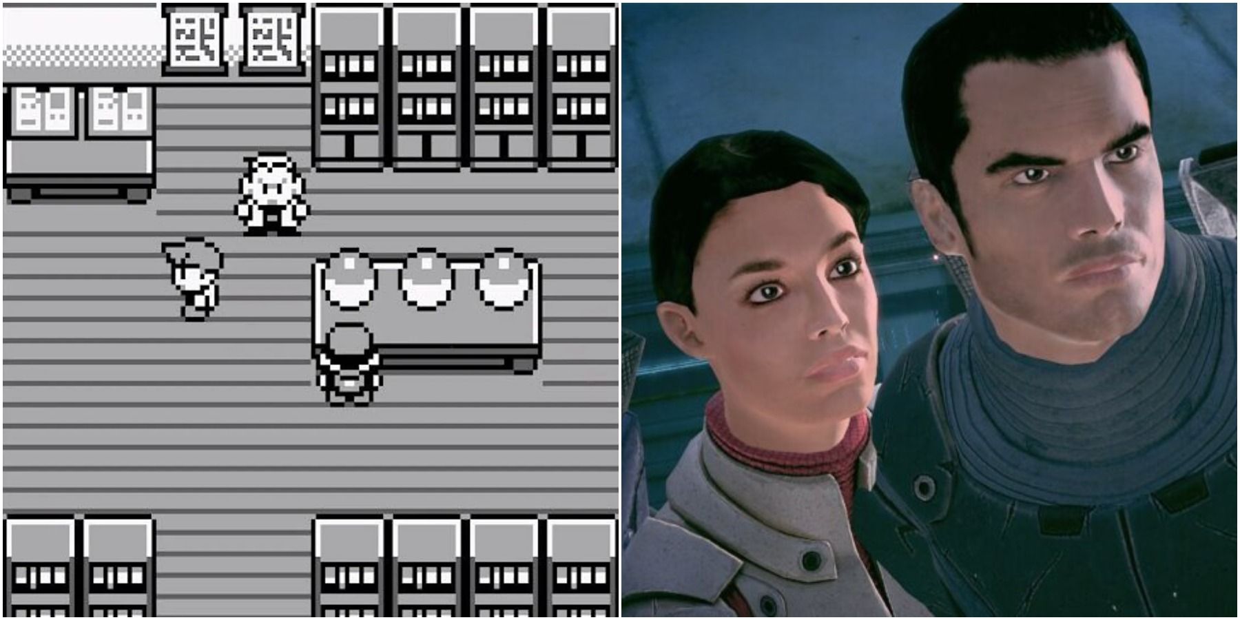 (Left) Choosing a Pokemon (Right) Ashley and Kaidan from Mass Effect