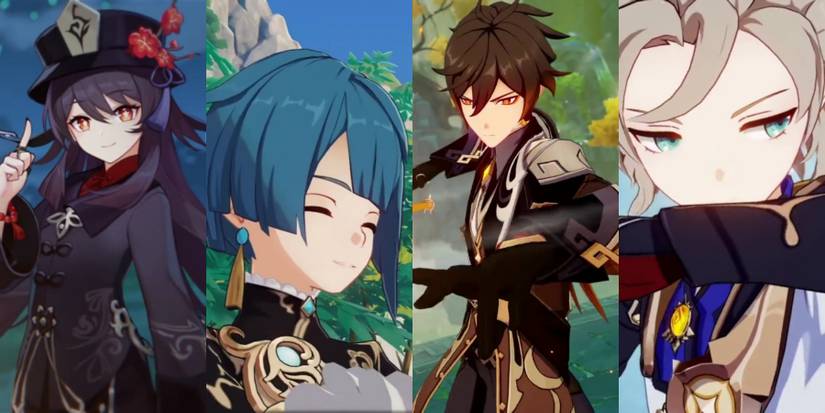 hu tao xingqiu zhongli and albedo from genshin impact