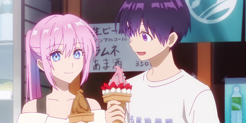 Shikimori and Izumi eating ice cream