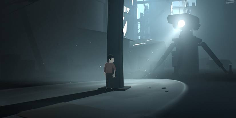 inside player hiding from a light from a robot 