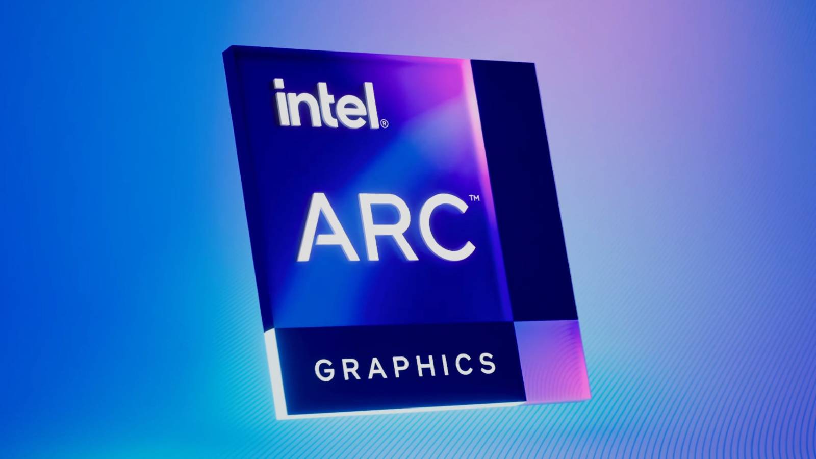 Image showing the Intel Arc logo on a light blue background.