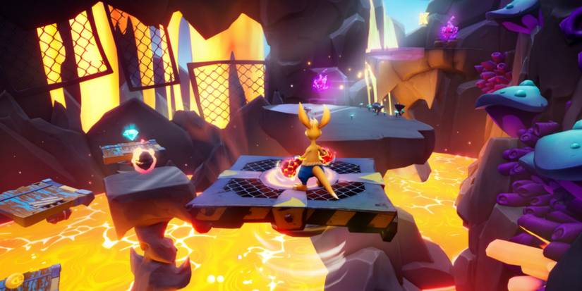 kao doing some fire platforming in lava caves stage