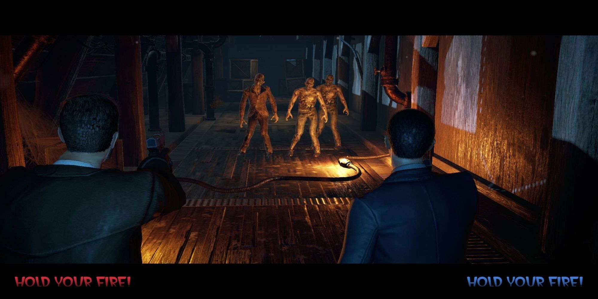 Image Showing Two Men Dressed In Suits Facing Off Against Three Zombies