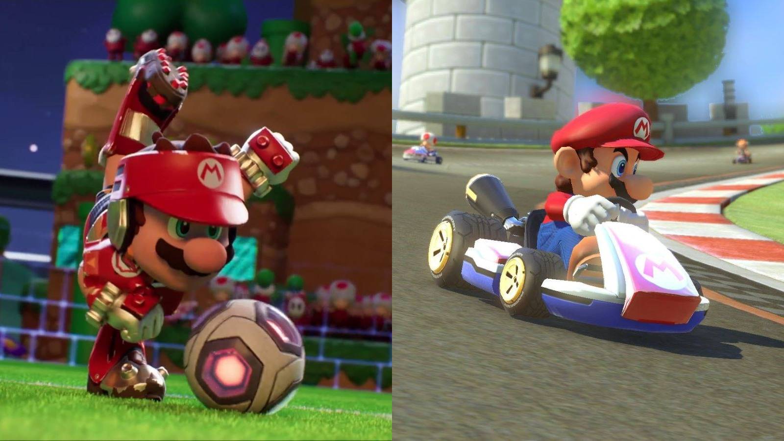 Mario in Mario Strikers: Battle League and Mario Kart 8