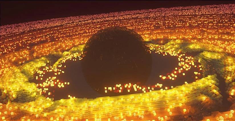 Image from Minecraft showing the recreation of a supermassive black hole.