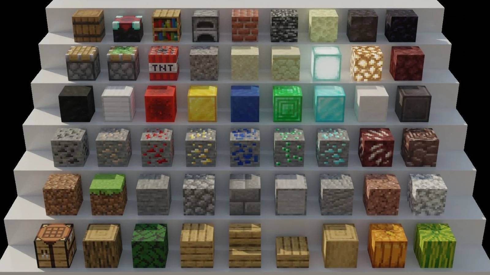 Image from Minecraft showing a variety of building blocks.