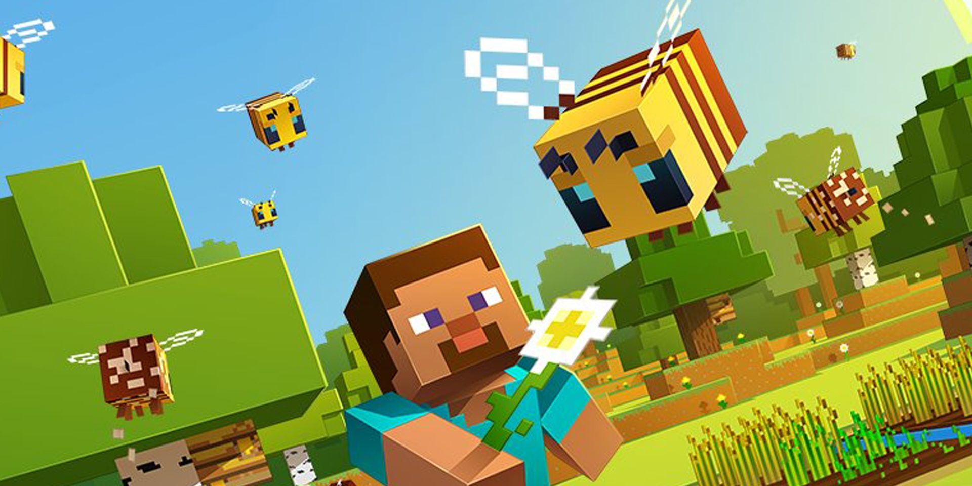 minecraft character chasing a bee Cropped