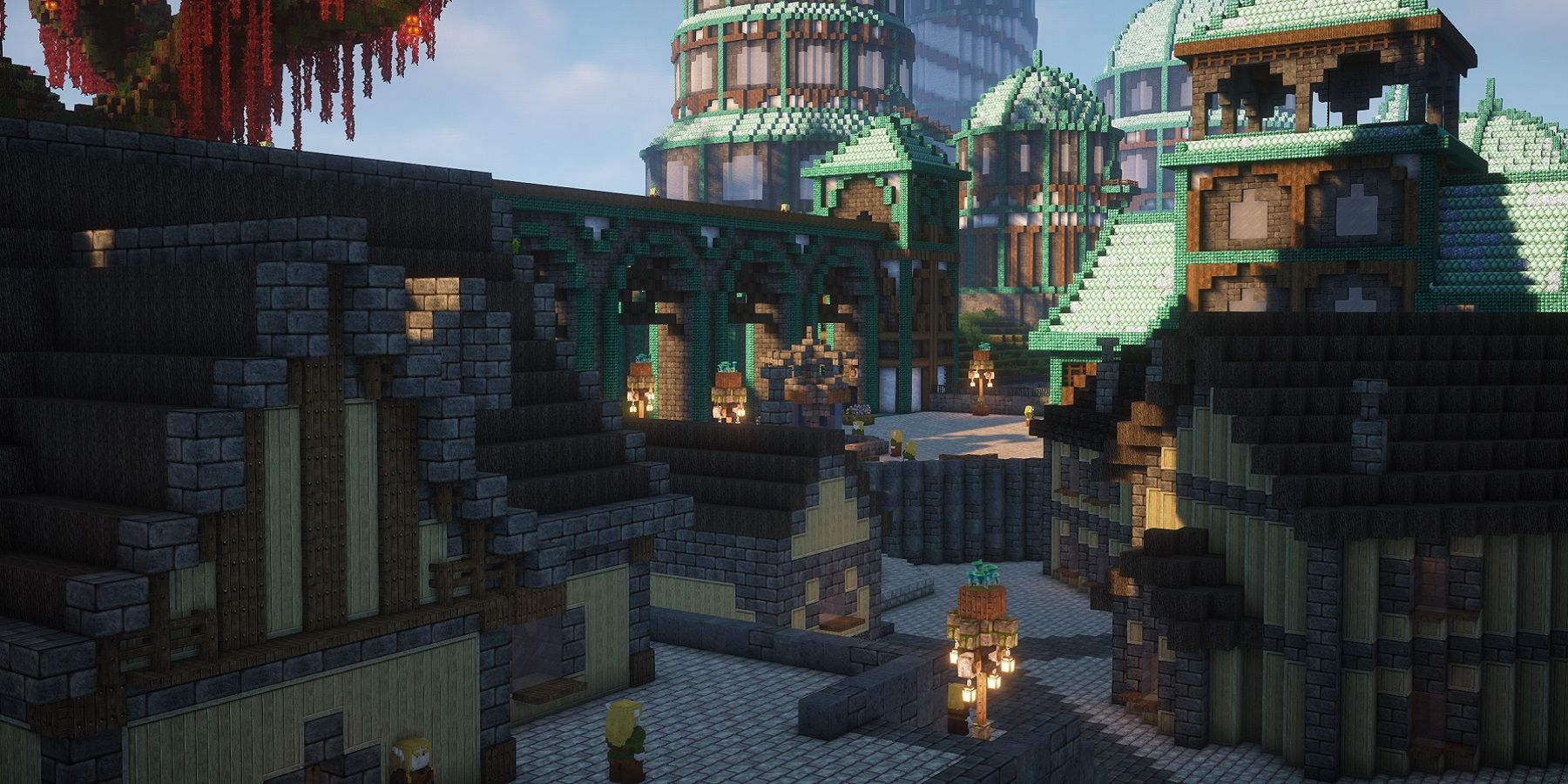 Screenshot from Minecraft showing a city that's being used in the creator's Dungeons & Dragons campaign.