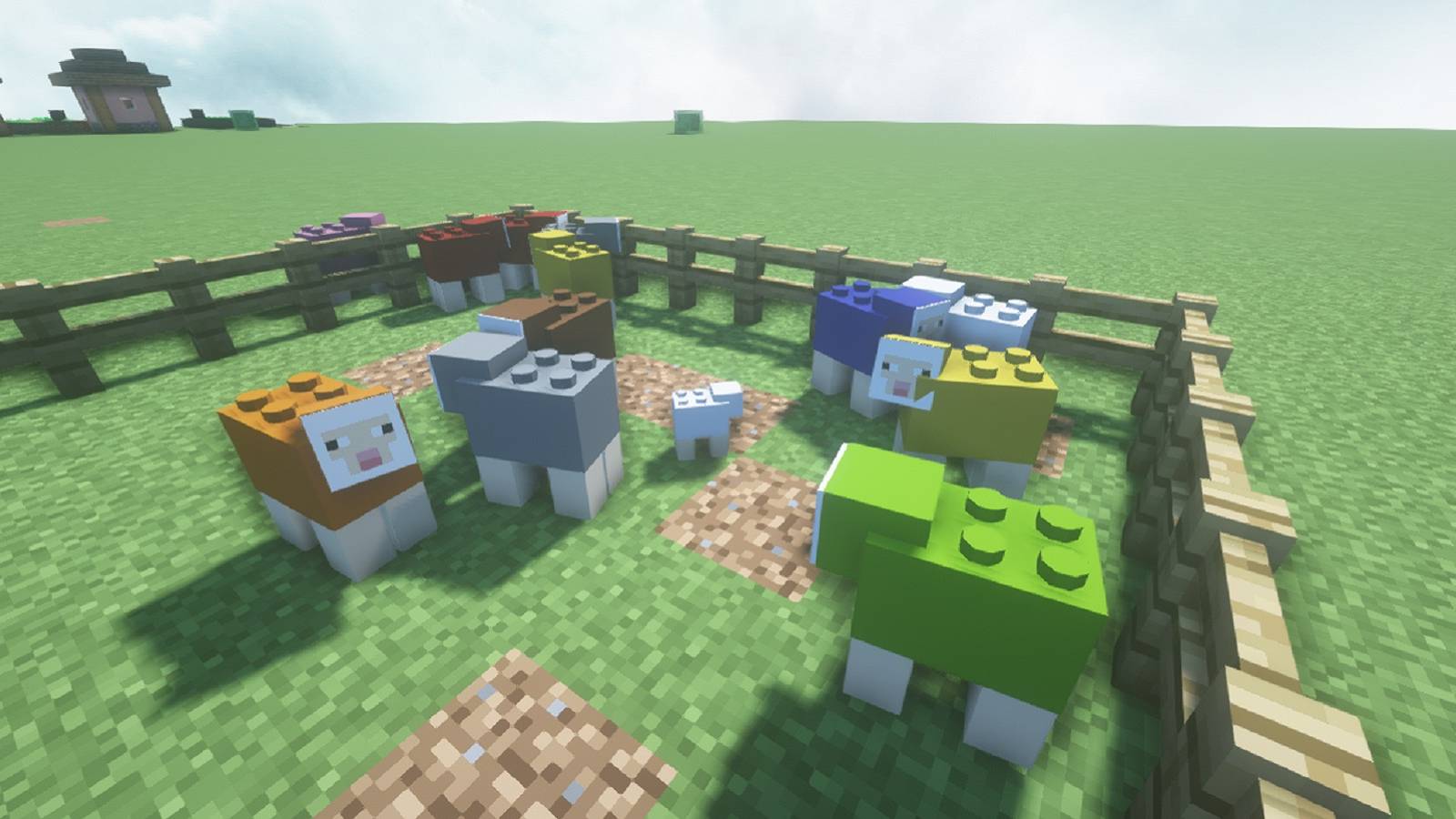 Image from Minecraft showing the sheep as LEGO figures.