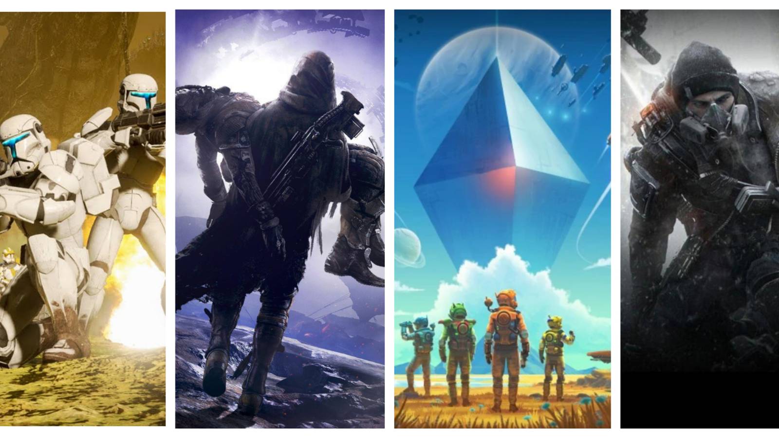 left to right: Battlefront 2, Destiny, No Man's Sky, The Division