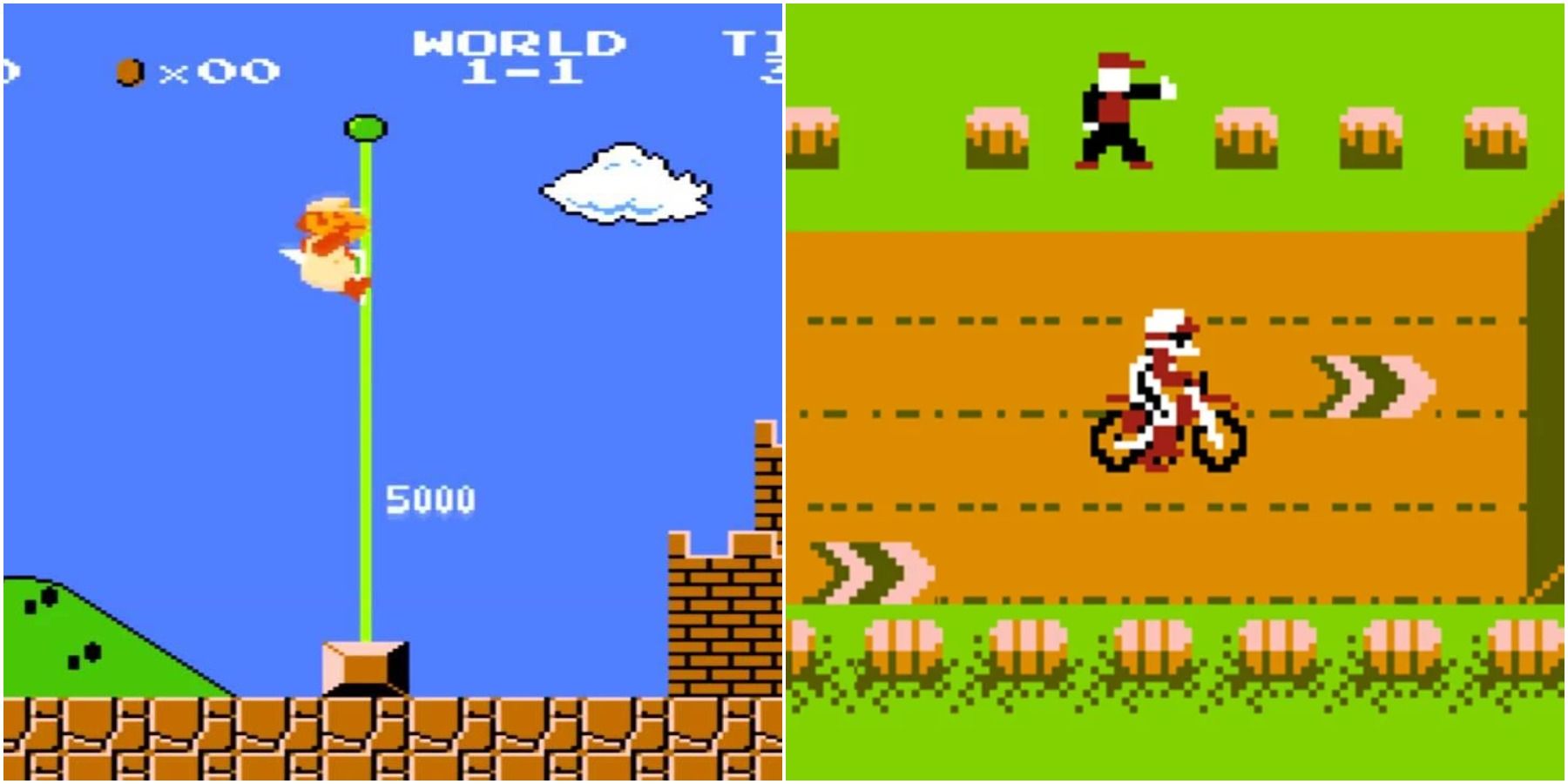 (Слева) Super Mario Bros.(справа) Excitebike