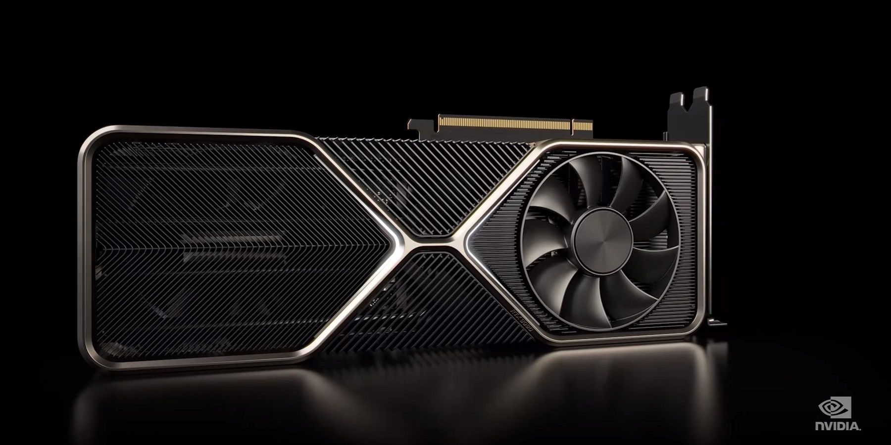 A photo of an Nvidia RTX graphics card on a black background.