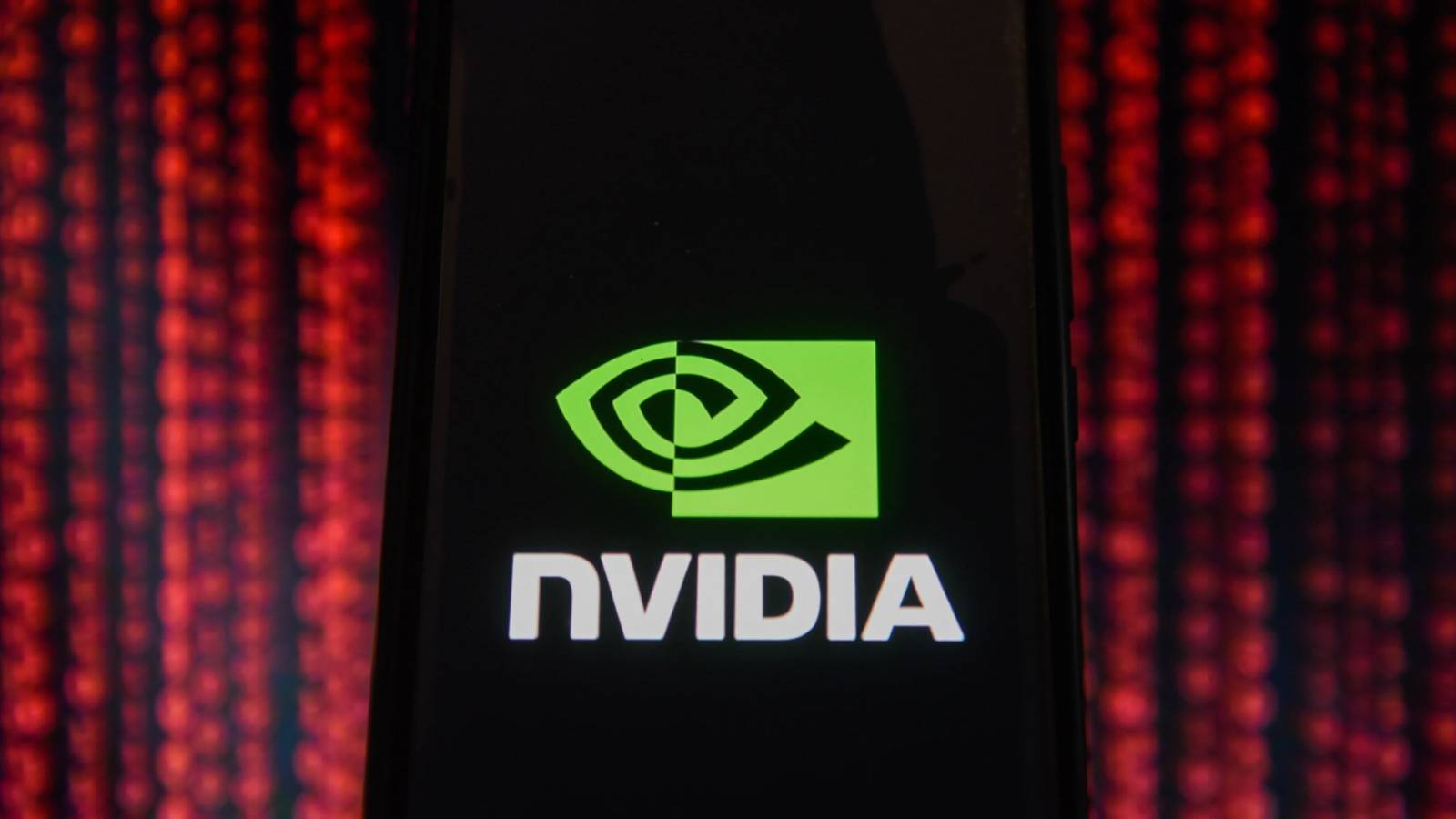 The Nvidia logo on a black and flashy red background.